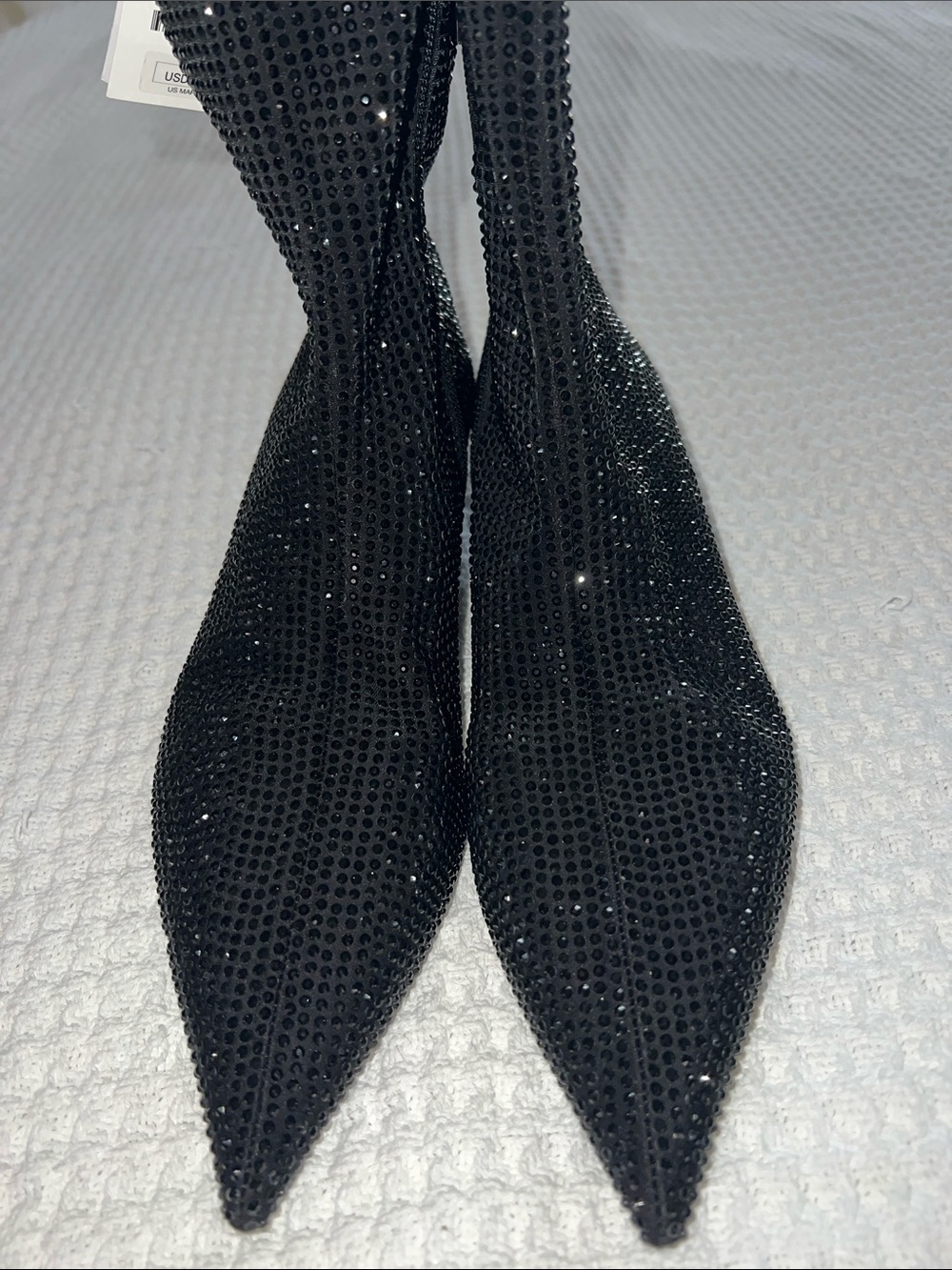 Zara Black Rhinestone Pointed Toe Heeled Boots